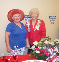 Shadwell REgent Sue Tatum and Mrs. Betty Green from Florida at July 4, 2012 Monticello breakfast for new citizens